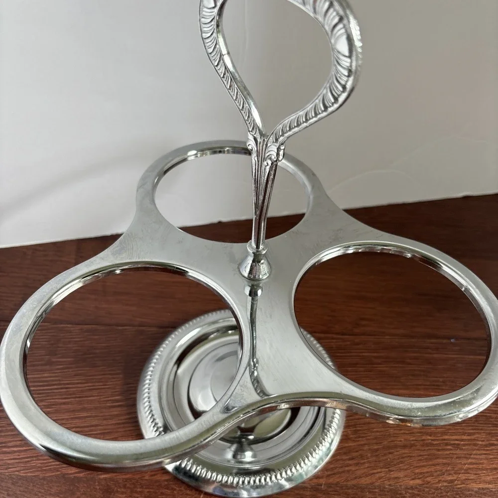 Vintage Irvinware Condiment Caddy Server Lazy Susan‎ Glass Chrome MCM Relish USA